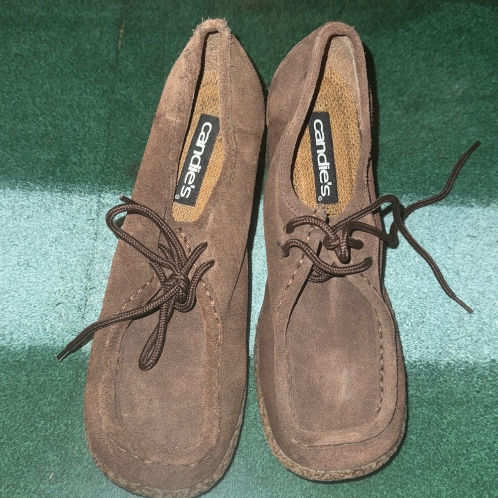 Candies Y2K Brown Leather moccasin Wedges